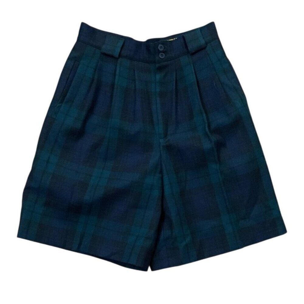 Giorgio Sant Angelo Vintage Black Watch Plaid Wool Shorts Womens Size 8 Preppy